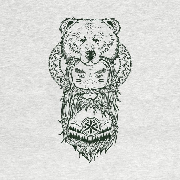 bear totem and bearded man with mandala by TOTEM clothing